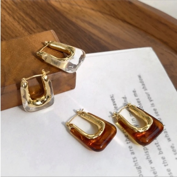 Vintage Geometric Resin Hoop Earring Acrylic U-Shaped hoop endless New In style - Picture 5 of 9